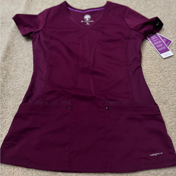 Healing Hands Scrub Top (Wine Color) - Picture 2 of 4